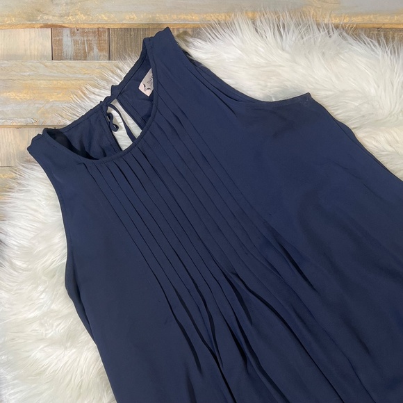 EUC Nanette Lepore {Anthro} Navy Blue Sleeveless Chiffon Pleated Swing Dress | 8 - Picture 3 of 15